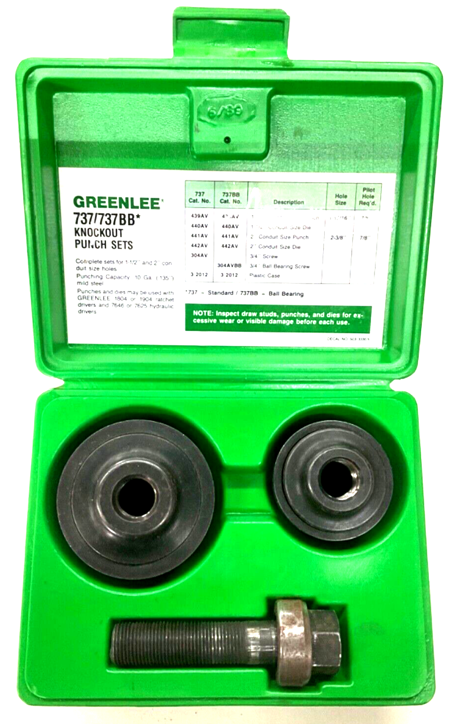 GREENLEE TOOLS 737BB BALL BEARING KNOCKOUT PUNCH SET, 11/2” & 2” eBay