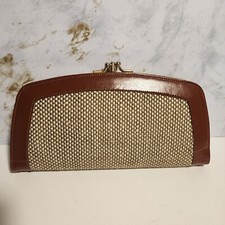 Vintage Baronet Fifth Avenue Wallet Tan Tweed Kiss Latch 8" x 3.5" Clutch - Read