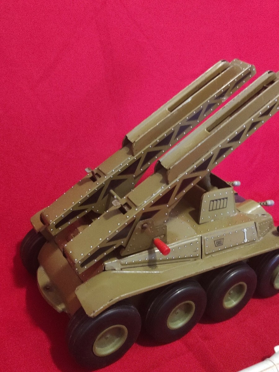 Jouet Mécanique Ancien Joustra - Char Lance-missiles Tôle (incomplet Mais Fonctionne)