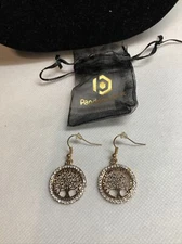 gold tone tree of life rhinestone crystal eartings 1 1/2” l pandoras box 