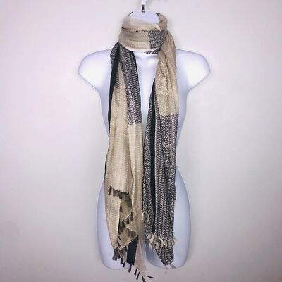 2 Chic Womens Scarf Big Over Sized Brown Beige Pattern Soft Shawl Wrap Work NEW