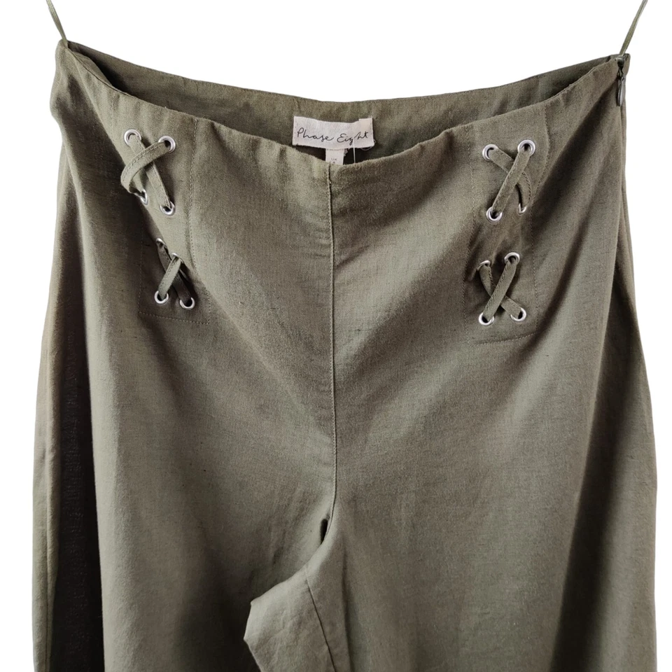 Phase Eight Trousers Womens Wide Leg Trousers Green UK 8 W27 L22 Linen Cotton - Image 2 of 4
