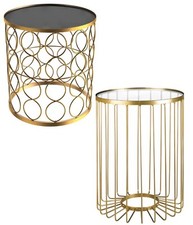 Beistelltisch Metall Couchtisch Sicherheitsglas Rund Gold Glas Nachttisch Modern