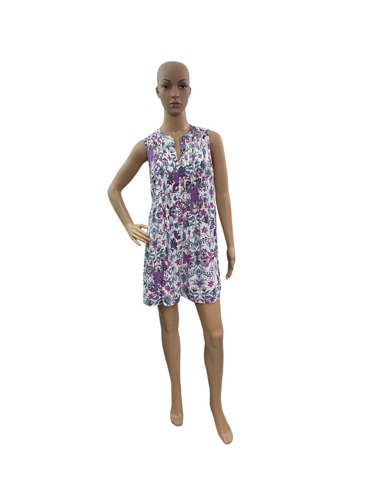 Old Navy Women’s Size Small Sleeveless V Neck White Purple Floral Lined Dress
