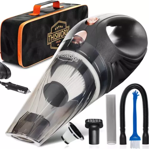 Thisworx Black Car Vacuum Cleaner With Attachments 16 Ft Cord & Bag 