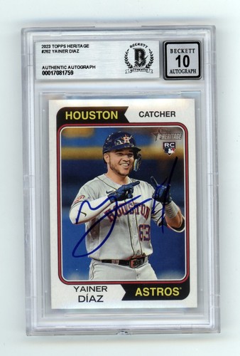 Yainer Diaz 2023 Topps Heritage #262 Rookie RC Signed Beckett BAS BGS 10 Auto - Foto 1 di 1