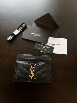 Saint Laurent YSL Black Grained Leather Monogramme Card Holder Case Wallet