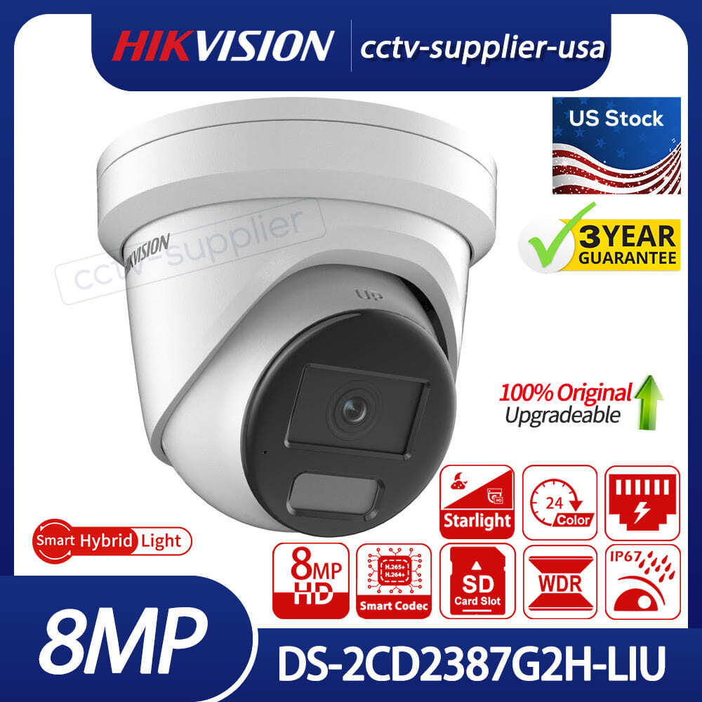 Hikvision 4K 8MP ColorVu Smart Hybrid Light DS-2CD2387G2H-LIU POE MIC IP Camera
