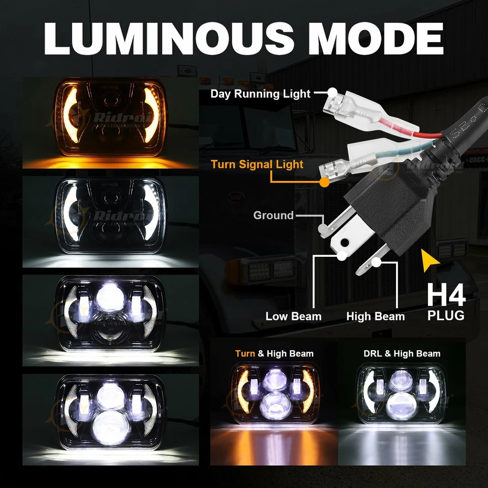 FOR TOYOTA PICKUP TRUCK 7X6" 6X7inch Rectangle LED HI-LO DRL BULB HEADLIGHT - Image 4 of 4