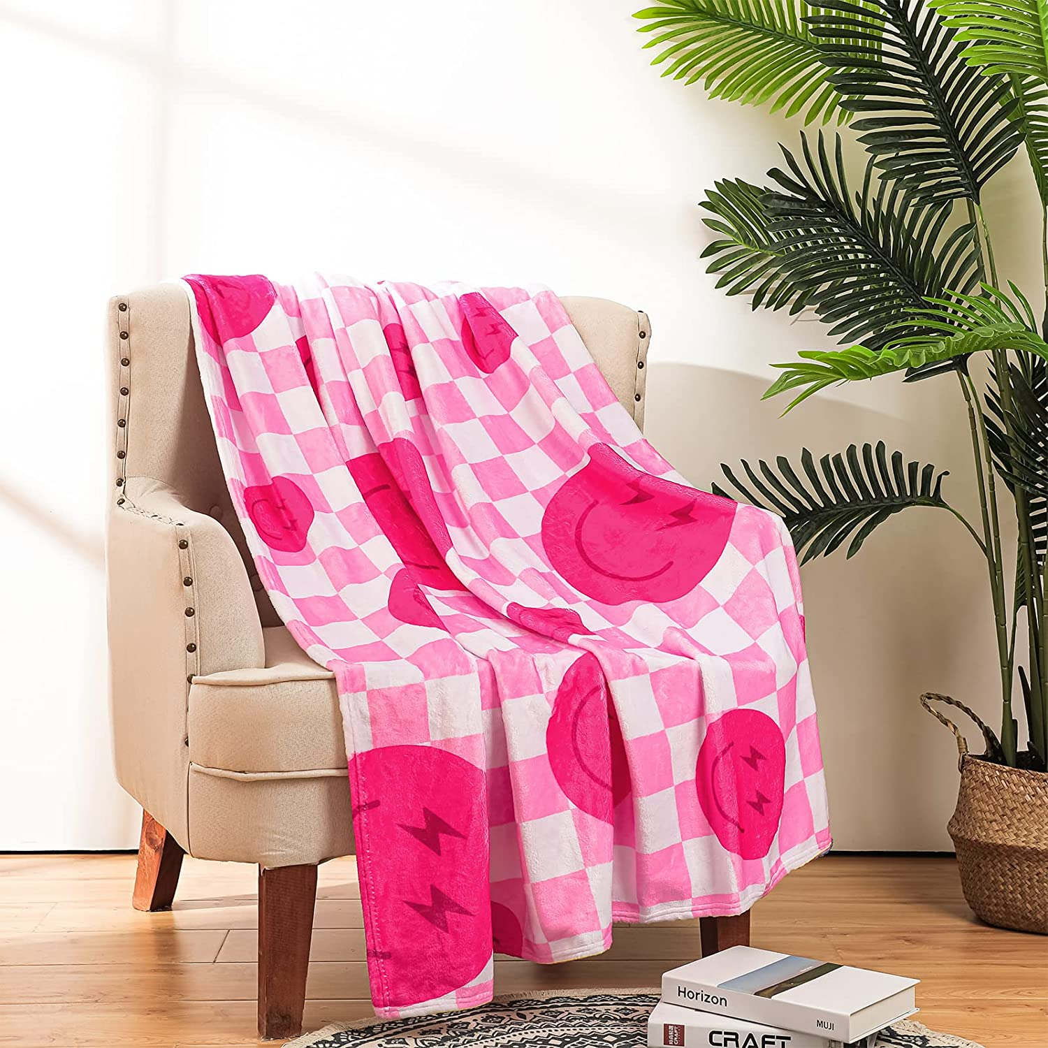 Hot Pink Preppy Throw Blanket Cute Flannel Soft Blanket Plush Cozy Fuzzy  Blanket | eBay