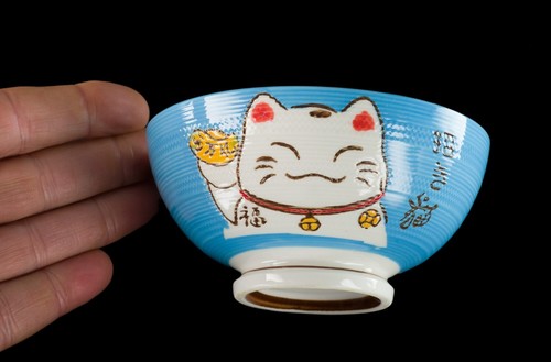 Ciotola Di Riso Gatto Giapponese Kawaii Maneki Neko Blu 11.5Cm In Ceramica - 321 - Picture 2 of 6