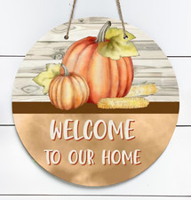 Welcome To Our Home Fall Pumpkin 10" Metal Round Door Sign