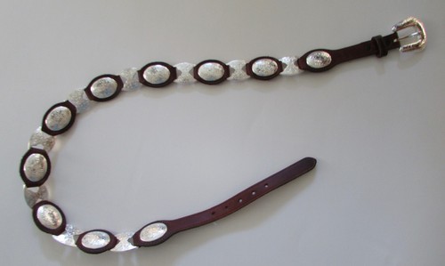 Tony Lama USA Western Brown Leather Silver Concho Belt Sz 36 - Picture 3 of 6
