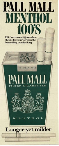 1969 PALL MALL Menthol 100s Cigarettes Vintage Print Ad