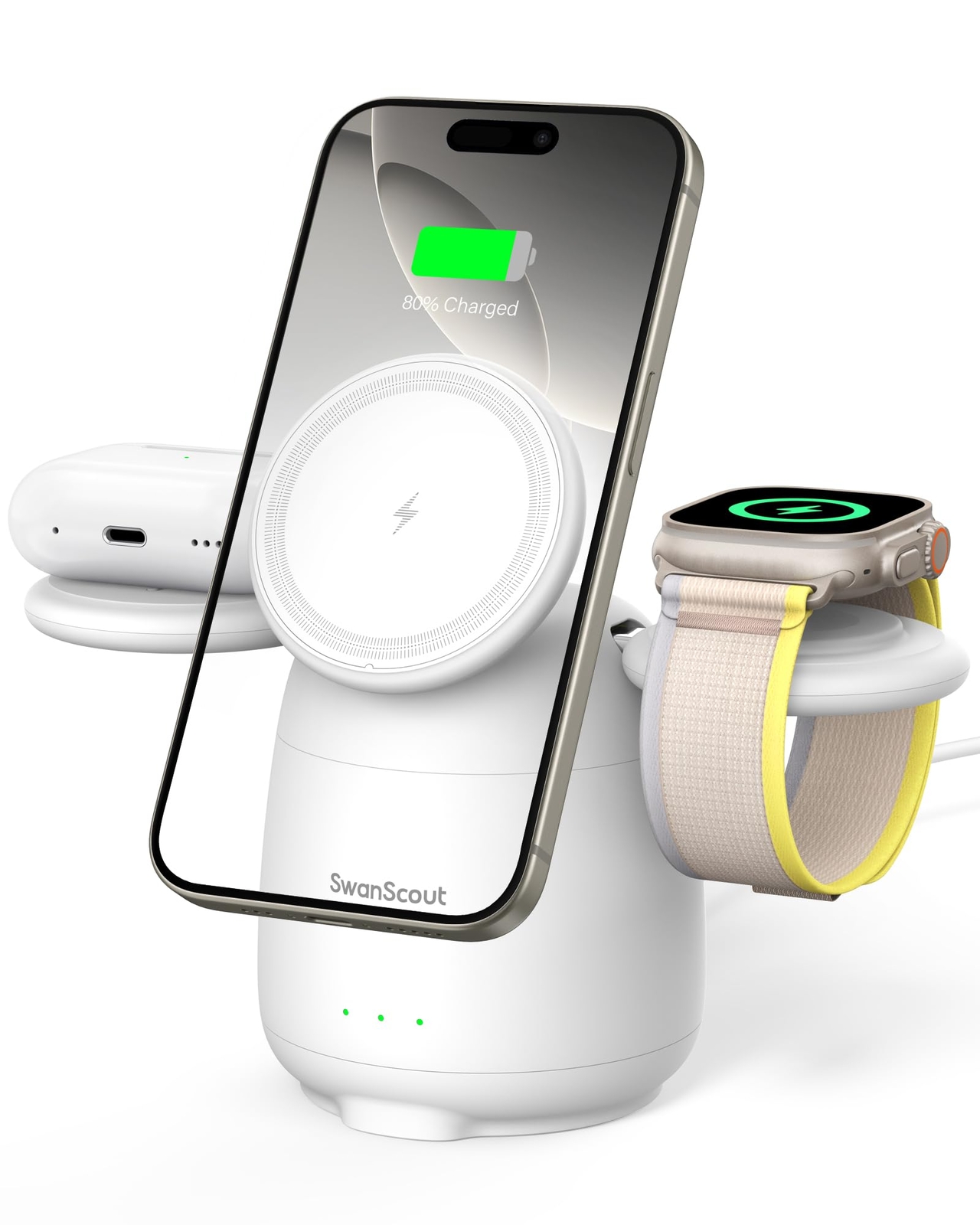 SwanScout Charging Station for Magsfe Charger, 3 in 1 Wireless Charger for iP...
