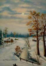 Vintage Decorative Art Print Winter Wonderland, Small Vertical Snow Scene