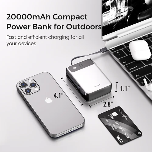 ZLOS 20000mAh Power Bank 65W with Build-In Cable Fast Backup Battery Charger