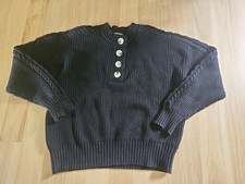 Varley Vera Button Neck Sweater Black Size Medium Womens