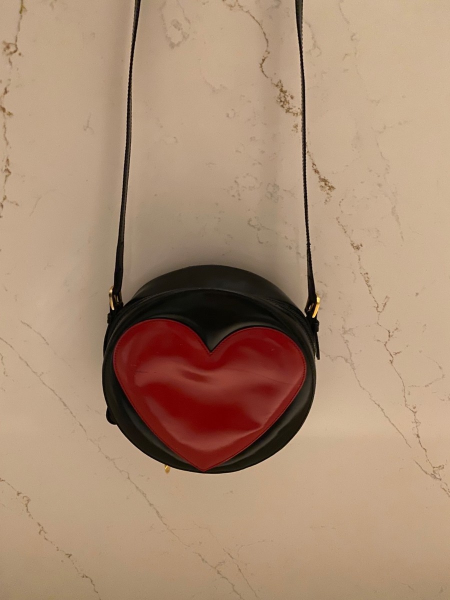 Rare Vintage MOSCHINO Redwall Black Leather Red Heart Circle Round