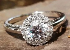Round Lab-Created Diamond Halo Engagement Wedding Ring 14K White Gold FN 2.50CT