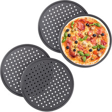 Teglie per Pizza, Set Da 4, Rotonda, Forata, Antiaderente, per Crostate, Acciaio