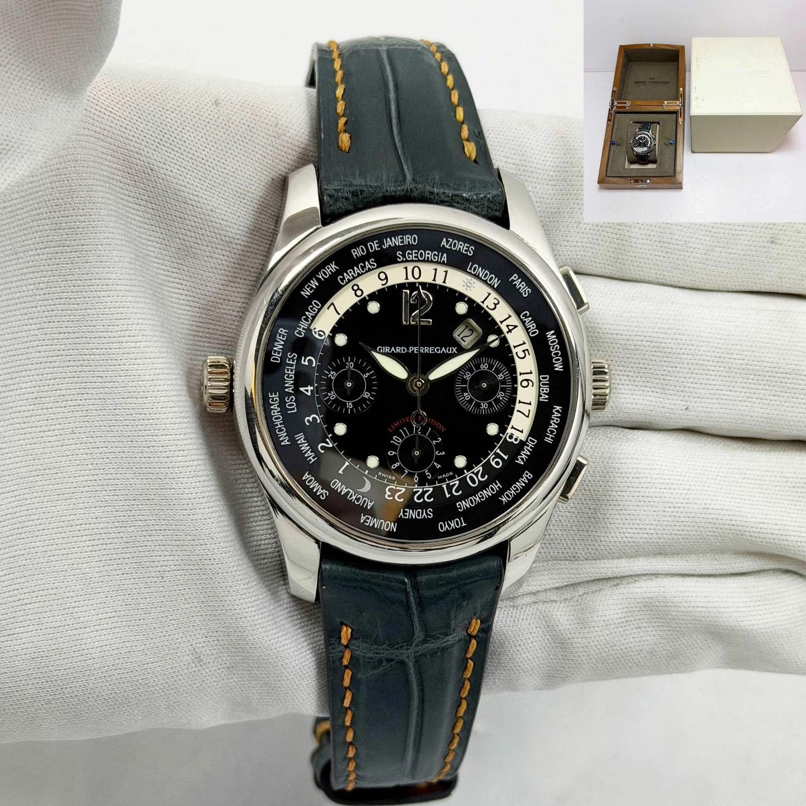 Girard Perregaux — Girard Perregaux Ww.tc Chronograph World Time 4980 43MM Black Dial Platinum Box