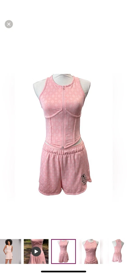 PUMA x Dapper Dan Rosa Monograma Corsé Cremallera Tanque y Pantalones Cortos Conjunto Para Mujer Talla S Nuevo Con Etiquetas Foto 2 de 4
