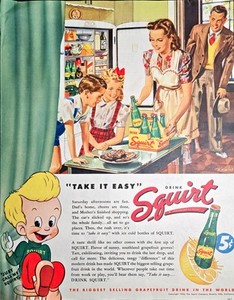 Squirt "Take It Easy"Drink Squirt Family Snacks Grapefruit 1946 Vintage Print Ad