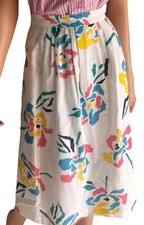 Vintage 80s Graphic Abstract Floral Midi Skirt M/L Rayon Blend   Pockets 