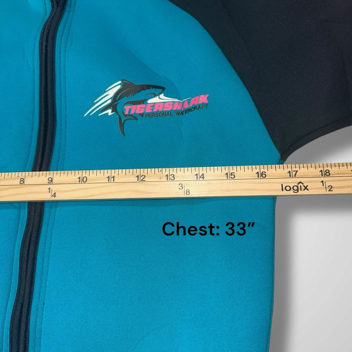 Vintage Tigershark Watercraft Wet Suit Top Full Zip 4 Way Stretch