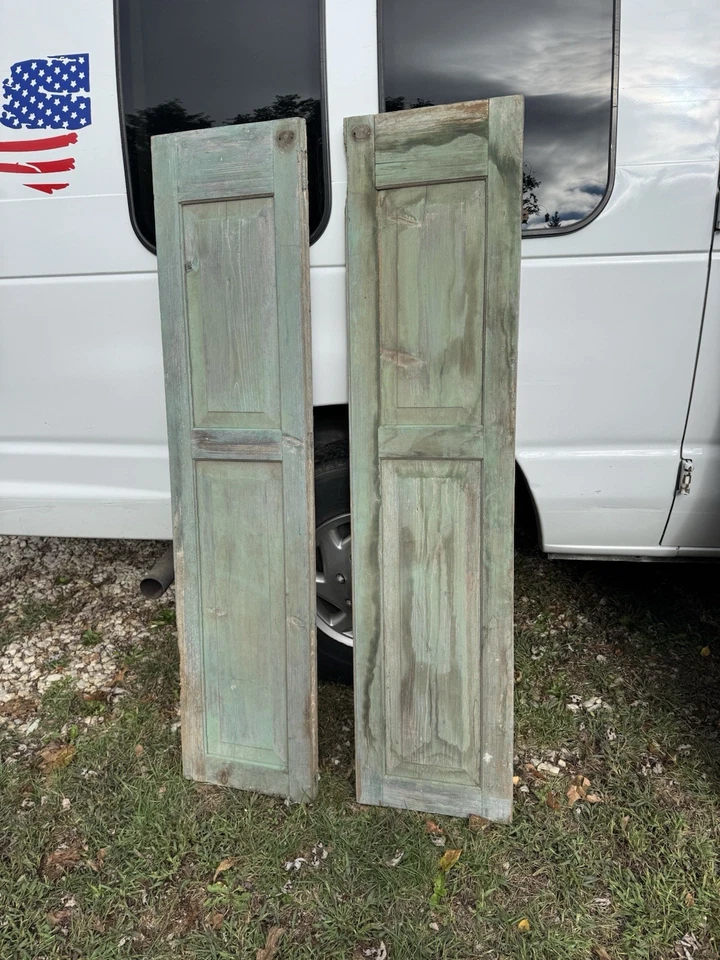 De colección 1 Par de Persianas de Puerta de Madera Antiguas Pantalla de Salvamento Arquitectónico 60 Pulgadas X 28 Foto 3 de 3