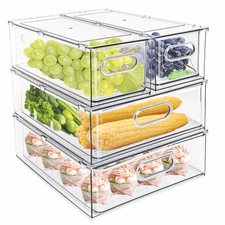MineSign 4 pack Stackable Refrigerator Organizer Bins Pull-Out Drawers for Fr...