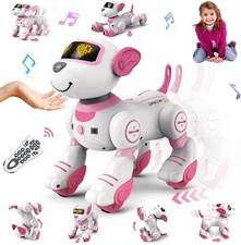 Remote Control Robot Dog Toy with 17 Functions for Kids Ages 3-12 Pink & Gold