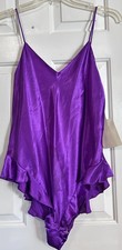 NWT Vintage Henson Kickernick Lingerie Womens Large Purple Satin One Piece Teddy
