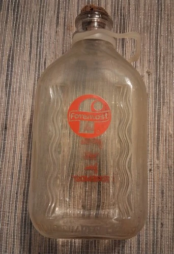Vintage 1950's Foremost Glass Milk Bottle Cork And Carry Handle Excellent!