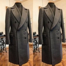 Black Wool Men Long Overcoat Cashmere Double Breasted Winter Outwear Long Coat