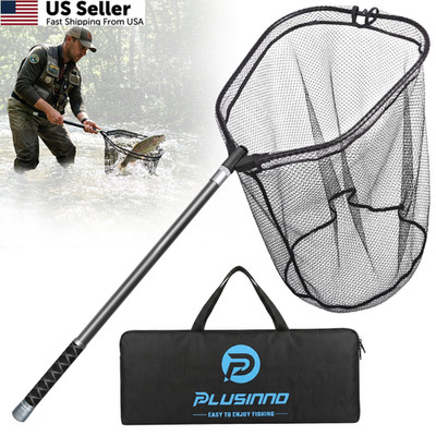 PLUSINNO Large Fishing Net, 3.4 FT (41.3'') Not Extendable, Black