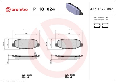 Brembo P 18 024 Brake Pad Set, Disc Brake for Dodge Jeep Tata