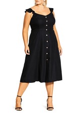 Plus Size Women's City Chic Cheer Linen Blend Midi Dress, Size Small - Black