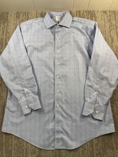 Brooks Brothers Dress Shirt Mens 17 4/5 Blue Regent 1818 Non Iron Check Cotton