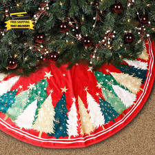 Star Fir Tree Christmas Tree Skirt, Red Christmas Tree Skirt, Christmas Star Fir
