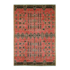 6'1"x9' Red Hand Knotted Soft Wool Peshawar with Berber Influence Rug 22697
