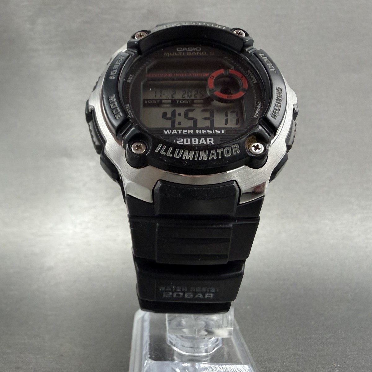 Casio Waveceptor Watch Men 48mm Digital Black Silver Alarm Chrono 