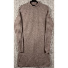 Hilary Radley Ribbed Knit Mock Neck Sweater Dress M Brown Taupe Long Sleeve Cozy