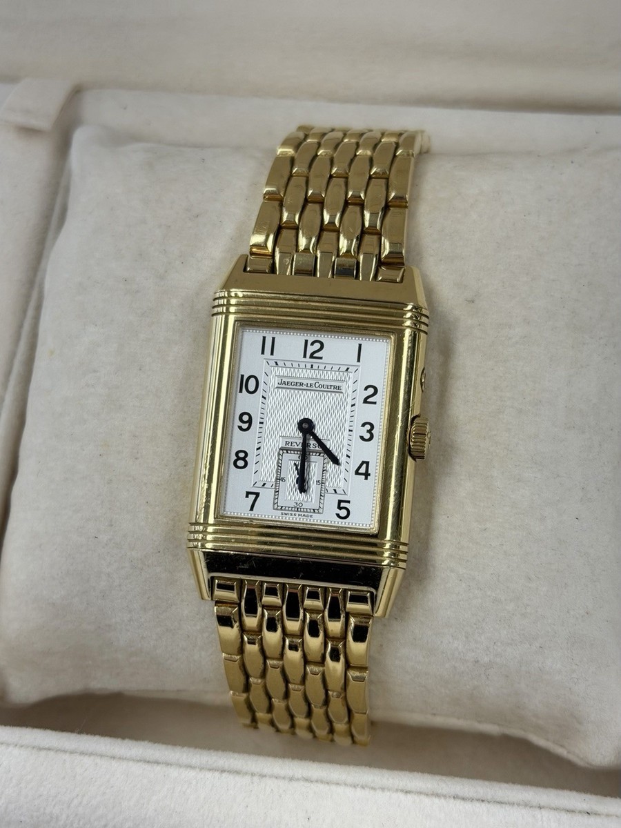 jaeger lecoultre gold dress watch Jaeger-LeCoultre 18k Gold Reverso Duo Day & Night Mechanical Watch 270.1.54