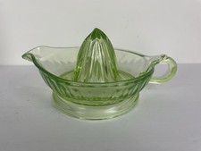 Vintage Green Uranium Glass Citrus Juicer, Handle Spout, Vaseline Glass Reamer