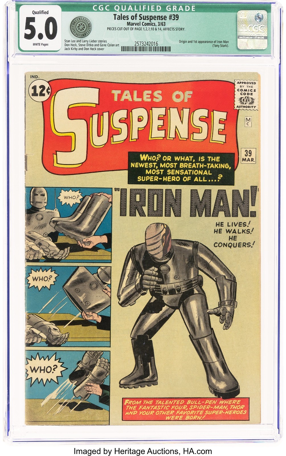 1963 Marvel Comics Tales of Suspense 39 CGC 5.0. 1st Appearance of Iron Man