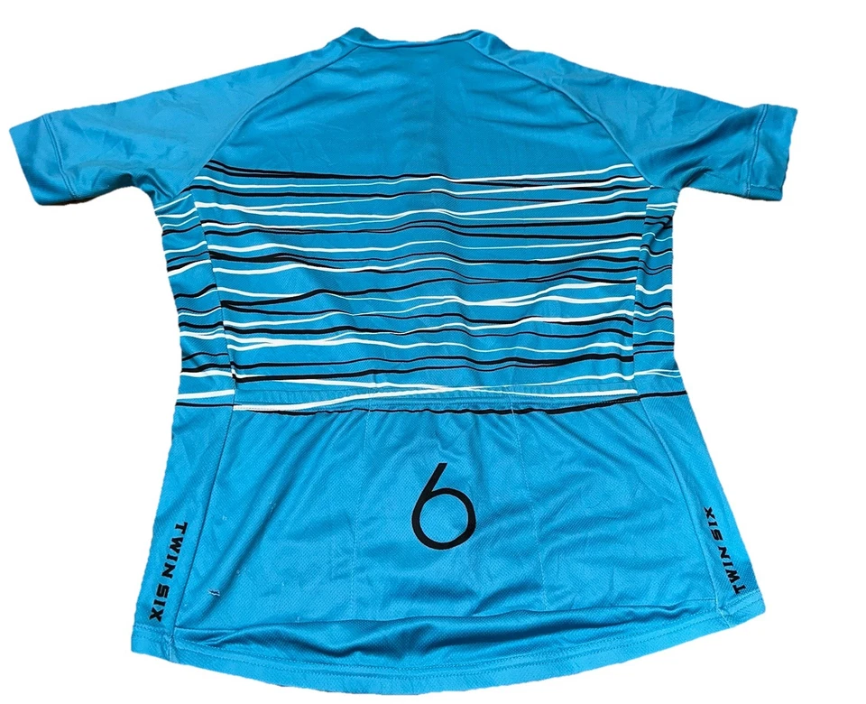 Twin Six Club Cycling Jersey Blue Micro Plus Full Zip Pockets USA Mens L Flaw - Image 2 of 4