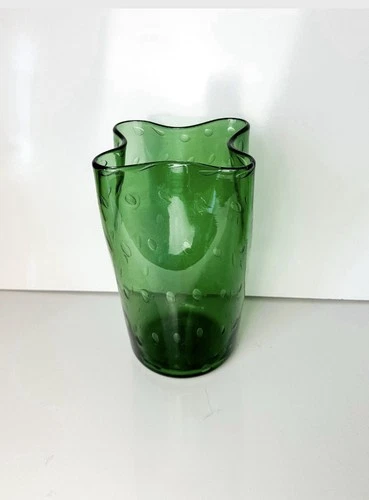 Vintage Green Murano Art Glass Bullicante Bubble Vase Italy Mid Century Modern