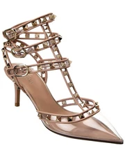 Valentino Rockstud Caged 65 Leather & Vinyl Ankle Strap Pump Women's